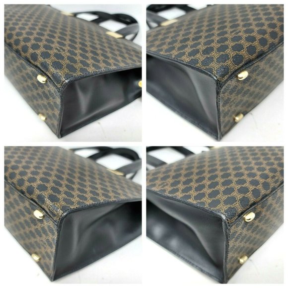 Vintage Celine Triomphe Canvas Black Leather Medium Shoulder Tote Hand Bag Auth - Picture 9 of 16